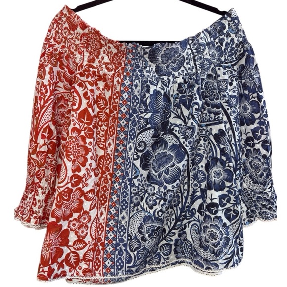 NWT Chico's Blue and Gray Smocked Blouse 3/4 Sleeve - Picture 2 of 4